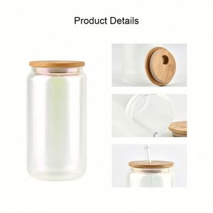 Bouteille de bière de 16 oz, bouteille d'eau de 16 oz, gobelets en verre givré avec couvercle - Product Image 2