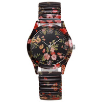 Ensemble de 6 montres-bracelets à quartz pour femmes, imprimées de fleurs, avec bracelet élastique décontracté et cadran arabe (sans boîte)