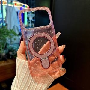 Glitter Magnetic <b>PC</b>+TPU Bracket Phone Case for iphone 17 16 15 Pro Max with Diamond Studded Shockproof Cover - Product Image 3