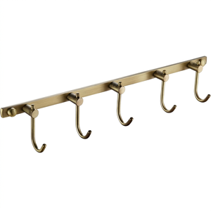 Perchero de pared de latón cepillado de lujo con 5 ganchos, organizador de metal resistente para toallas, batas, sombreros y bolsos, ideal para entrada, baño y dormitorio. - Product Image 1