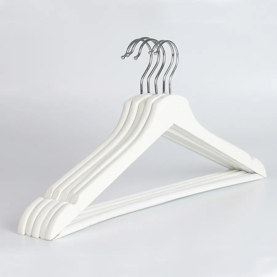 Hot Sale Fashion Supermarket Flat Head White Wooden Hanger for Clothes