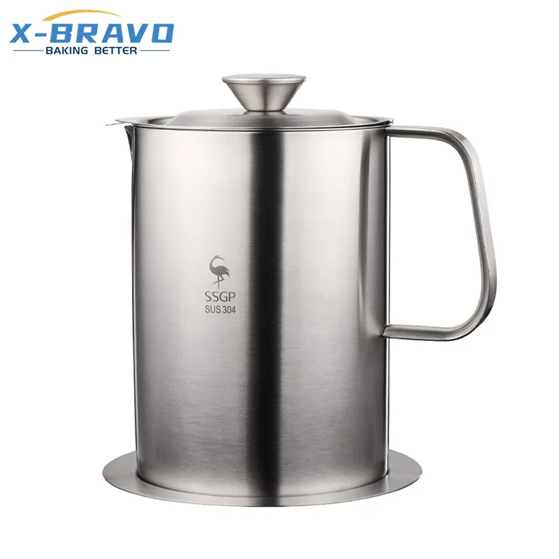 1L/1.5L Oil Strainer 403 Stainless Steel Filter Pot Large Oil Separator Storage Tank Oil Container Kitchen Tools