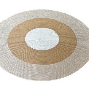 Tapis de sol rond en corde de coton tressée à la main, couleur kaki, avec blocs de couleur, pour salon et chambre, combinaison 3 couleurs, coussin de siège pour baie vitrée - Product Image 5
