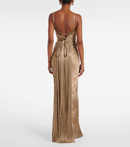 <span class=keywords><strong>Abito</strong></span> <span class=keywords><strong>Lungo</strong></span> da Sera con Corsetto Plissettato in Lamina Metallica Dorata Personalizzato, Glamour da Red Carpet Incontra l'Eleganza Scultorea - Product Image 2