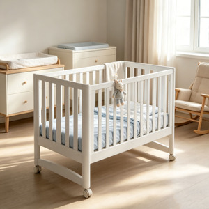Convertible Baby Crib Modern Design Sturdy Solid Wood Natural Legs Foldable for Home School Hotel Use for Bedrooms - Product Image 2