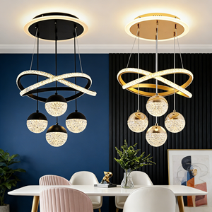 JACKSUN Gold LED 3-Farben Dimmbare Acryl-Kronleuchter mit Fernbedienung Kücheninsel-Beleuchtung Moderne Pendelleuchten - Product Image 1