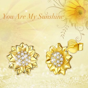 Dernières boucles d'oreilles fines <span class=keywords><strong>Bonny</strong></span> plaquées or en argent sterling 925 avec diamants en forme de tournesol, bijoux pour femme - Product Image 2