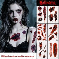 Autocollants de tatouage d'Halloween, autocollants de cicatrices de tatouage simulées, autocollants de tatouage imperméables pour le corps et le visage, simulation de coupure de couteau