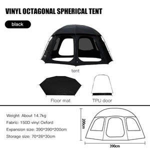 Tente dôme extérieure à revêtement noir tente octogonale pour 5-8 personnes abri étanche auvent de camping tente de camping - Product Image 6