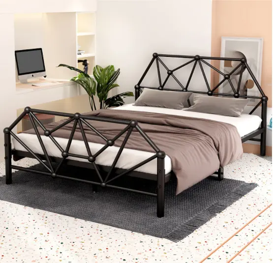 Полноразмерная мебель для спальни, оптовая продажа, промышленный металлический каркас, железная современная кровать для взрослых