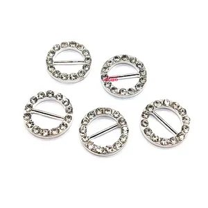 Small Round Silver Crystal Rhinestone Ribbon Slider Buckle For Wedding Invitation Cards DIY Bows Decor Garment Belt Accessories