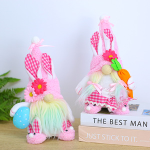 Standing Floral <b>Easter</b> Gnomes Plush With Bunny Ears Long Leg Handmade Swedish Tomte for Spring Farmhouse Home Decor Holiday <b>Gift</b> - Product Image 1
