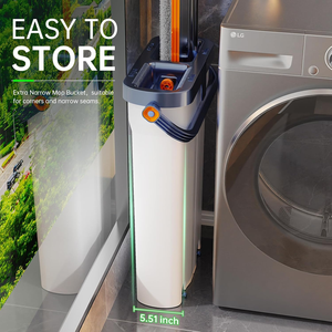 Langstieliger Wischmopp mit Austauschbaren 2 Mopköpfen Umweltfreundlicher Selbstauswringender Moppkopf Haushalt Bodenreinigung Ultrafeine Faser Flachmopp mit Eimer - Product Image 4