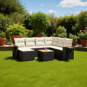 Conjunto de Sofá de Jardín Negro y Crema, Mimbre para Exteriores con Cojines de Espuma de Alta Densidad, Diseño Contemporáneo Impermeable - Product Image 2