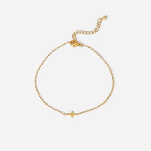 Wholesale 18k PVD <b>Gold</b> Plated Figaro Chain <b>Anklet</b> Stainless Steel Bracelet for Women - Product Image 4