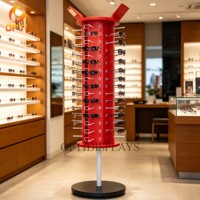 Customizable Revolving Eyeglasses Display Stand, Spinning Sunglasses Holder Rack with Wheels for Retail, Wholesale