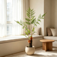 Fougère artificielle en plastique à deux tiges, tête de singe dorée, en pot, pour la décoration intérieure de la maison, des mariages et des hôtels