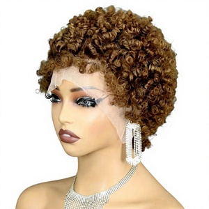 Promoción 26$ Letsfly 4C hair line 13x4 Pelucas con frente de encaje Afro cortas estilo pixie 2 #   Pelucas de Cabello Humano F-998 - Product Image 1