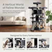 Arbre à chat multifonctionnel en bois avec maisonnette fermée et lit confortable