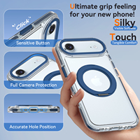 Étui de téléphone magnétique transparent Sanfeng avec protection à 360° °   Support rotatif pour anneau, cadre d'objectif en métal bleu, coque antichoc personnalisée pour iPhone 17 Air