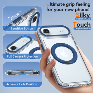 Étui de téléphone magnétique transparent Sanfeng avec protection à 360° °   Support rotatif <span class=keywords><strong>pour</strong></span> anneau, cadre d'objectif en métal bleu, coque antichoc personnalisée <span class=keywords><strong>pour</strong></span> iPhone 17 Air - Product Image 5