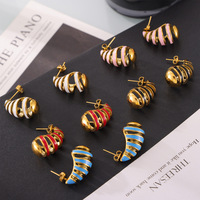 Boucles d'oreilles clous personnalisées pour femme en acier inoxydable plaqué or, style punk, multicolores, motif goutte d'eau émaillée, creuses, à vis
