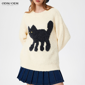 Suéter de punto jacquard de oveja personalizado al por mayor para mujer, de manga larga, cuello redondo, a la moda - Product Image 1