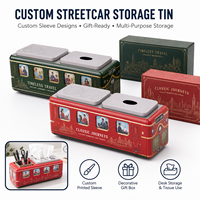 Boîte de rangement en métal imprimée pour cadeaux de Noël avec motif ferroviaire, boîte en étain multi-usages pour la décoration de Noël à la maison