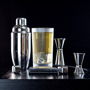 Vasos Altos de Cristal Transparente Grabado, 400 ml, Vasos de Vino Modernos con Nervaduras, Certificación NOVARE LFGB, OEM/ODM - Product Image 2