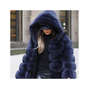 <span class=keywords><strong>Manteau</strong></span> en fausse fourrure élégant et chaud pour l'hiver, à capuche, couleur unie, décontracté, personnalisé - Product Image 1