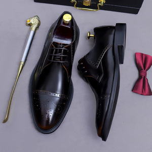 New style pointed-<b>toe</b> leather business formal dress shoes for men, shiny surface, fashionable and casual Derby men's shoes - Product Image 5