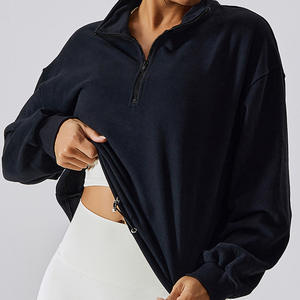 <span class=keywords><strong>Pull</strong></span> en molleton épais personnalisé avec logo en gros pour femmes <span class=keywords><strong>Pull</strong></span> à col roulé Demi-zip Sweat-shirts Crop Top - Product Image 2
