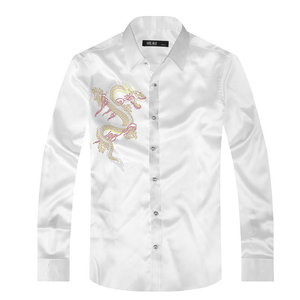 <span class=keywords><strong>Camicia</strong></span> da <span class=keywords><strong>uomo</strong></span> a maniche lunghe in <span class=keywords><strong>raso</strong></span> con stampa drago cinese e design in lamina d'oro, casual - Product Image 2