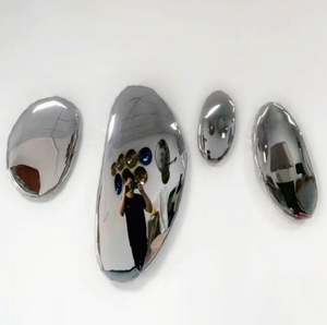 Ensemble d'art mural en acier inoxydable poli fait main, effet galet <span class=keywords><strong>miroir</strong></span>, décoration murale contemporaine réfléchissante pour la maison - Product Image 5