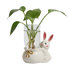 Vase hydroponique en céramique en forme de lapin, lot de deux, décoration de table pour le bureau, cadeau de Pâques, style moderne - Product Image 5