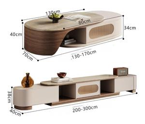 Modern Luxury Marble Wood <strong>Tv</strong> <strong>Stand</strong> and <strong>Oval</strong> Coffee Table Set for Living Room Stainless Steel Multifunction Furniture Design - Product Image 3