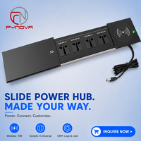 Multiprise de table de conférence multifonctionnelle avec prises universelles, chargeur sans fil USB 15W, prise coulissante dissimulée en aluminium