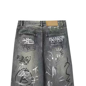 تصميم مخصص خمر الشتاء فضفاض الجينز السراويل للرجال رسمت باليد نمط الحيوان بنطلونات دي هومبر في أسلوب الهيب هوب - Product Image 4