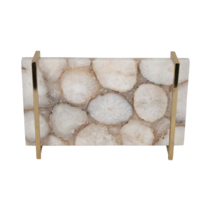 Vassoio rettangolare in marmo con manico in metallo per centrotavola decorativo per la casa - Product Image 6