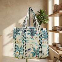 Tas Tote Wanita Premium Buatan Tangan dari Katun Berlapis dengan Tali Pegangan dan Penutup Ritsleting, Desain Warna Solid yang Luas, Tas Belanja untuk Semua Musim.