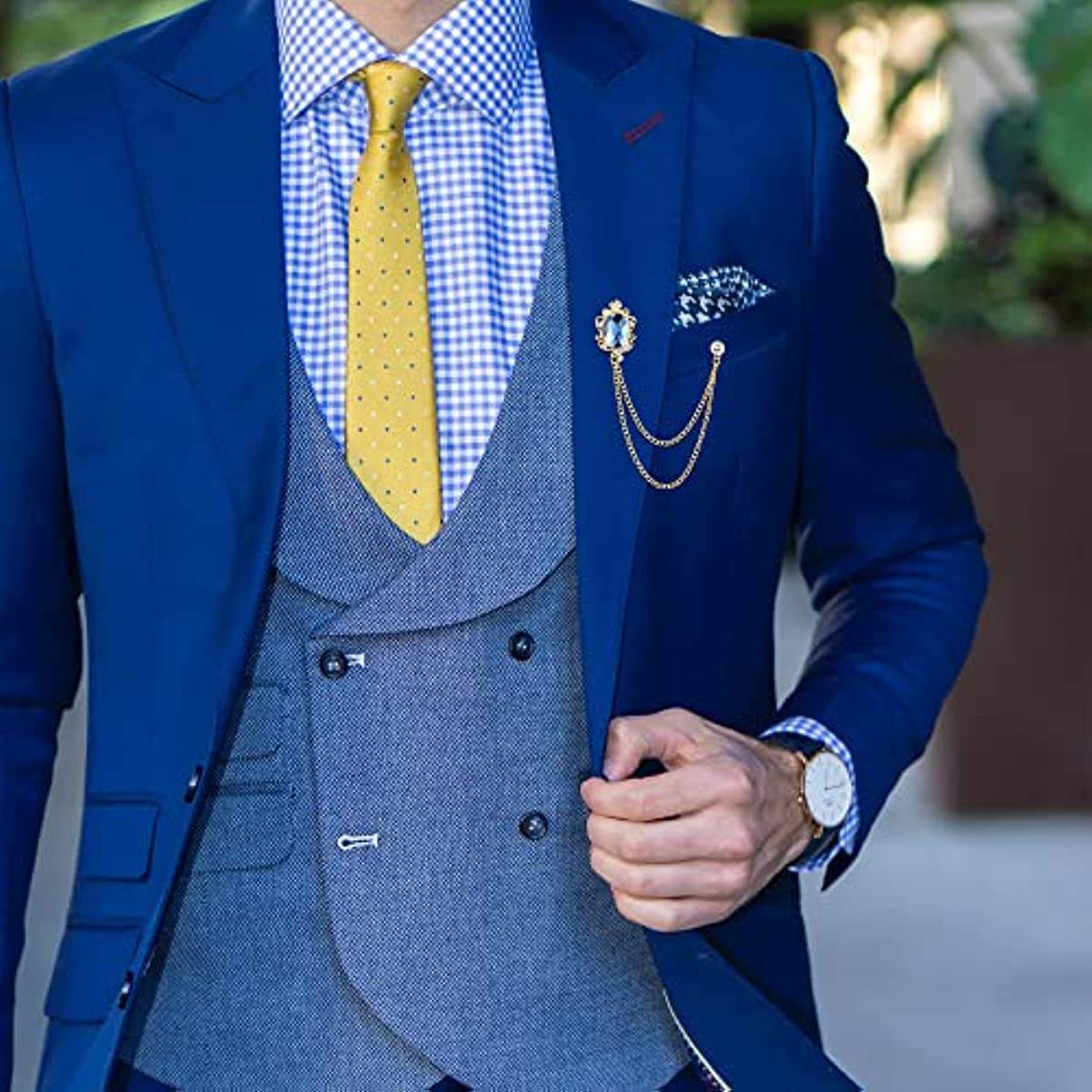 Tuxedo Suit Chain Pin Men' Lapel Pin Badge Layer Chain Brooch Pin