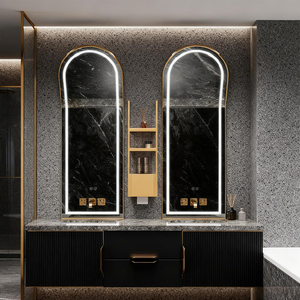 Arch Large Size Brushed <strong>Mirror</strong> Gold Stainless Steel <strong>Frame</strong> Anti Fog Bathroom Smart <strong>Mirrors</strong> with Light - Product Image 2