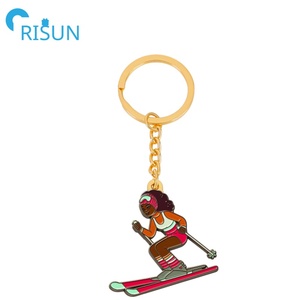 Portachiavi con smalto da sci in metallo personalizzato per sciatore da discesa Llavero per stazione sciistica portachiavi per Snowboarder sportivo personalizzato portachiavi da sci - Product Image 2