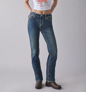 女性用スリムフィットスキニージーンズ弾性刺繍ヴィンテージペンシルパンツ通気性デニムカラーフェードプルーフ洗える夏用洗濯 - Product Image 1