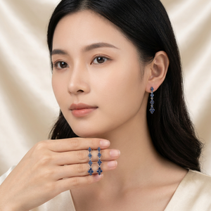 Boucles d'oreilles pendantes de luxe en argent 925, diamants naturels bleus rehaussés, faites à la main, bijoux fins, cadeau pour femme, 1,21 ct - Product Image 2