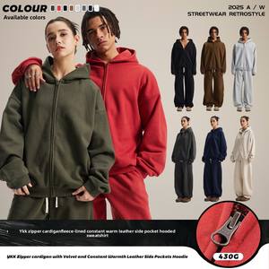 Sudadera Cárdigan de Otoño para Hombre, Diseño Personalizado, Ajuste Holgado, Cierre Doble, Estilo Cuadrado, con Capucha de Terciopelo, Versión Corta - Product Image 5