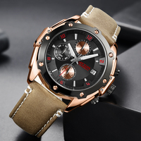 Montre pour garçon MEGIR 2074, bracelet en cuir véritable, étanche, lumineuse, date automatique, ensemble de montres de sport pour tous les types d'activités