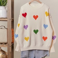 Trui met opdruk van een hartpatroon voor Valentijnsdag, winter, dames, casual, wijde schouders, 100% polyester, ademend