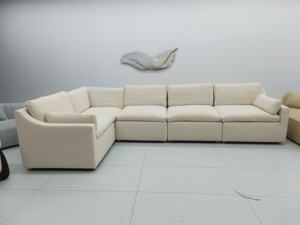 विला के लिए लिविंग रूम कॉर्नर फीचर के लिए इनडोर टू-सीटर मॉडुलर फैब्रिक सेशनल सोफा सेट - Product Image 3