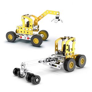 Modèle de véhicule d'ingénierie créatif en métal à assembler 10-en-1 pour enfants, excavatrice, camion, bulldozer, jouet éducatif pour garçons - Product Image 5